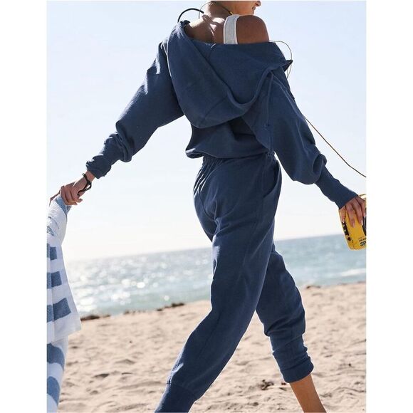 NEW 1 Pc Jumpsuit Elastic Waist Drawstring Hooded Zip Up S - Picture 4 of 5